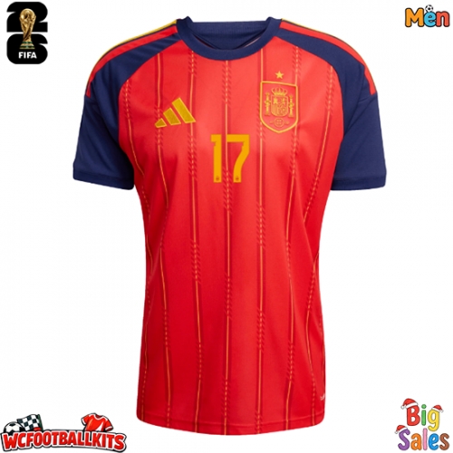 Spain Nico Williams #17 Replica Home Stadium Shirt World Cup 2026 Short Sleeve